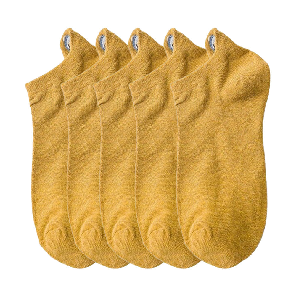 Anysox 5 Pairs One Size 4-5 Mustard Fashion Funny Unisex Stereoscopic Heel Embroidered Women Candy Color Cotton Short Cute Socks-Socks-PEROZ Accessories