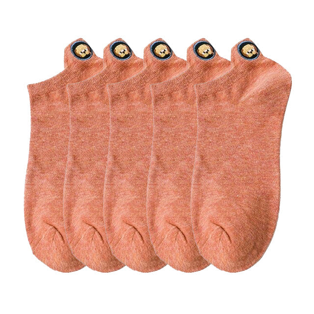 Anysox 5 Pairs One Size 4-5 Orange Fashion Funny Unisex Stereoscopic Heel Embroidered Women Candy Color Cotton Short Cute Socks-Socks-PEROZ Accessories