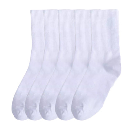 Anysox 5 Pairs White Size 4-10 Sports Socks Solid Colors Cotton Skateboard Knitted Casual Unisex-Socks-PEROZ Accessories