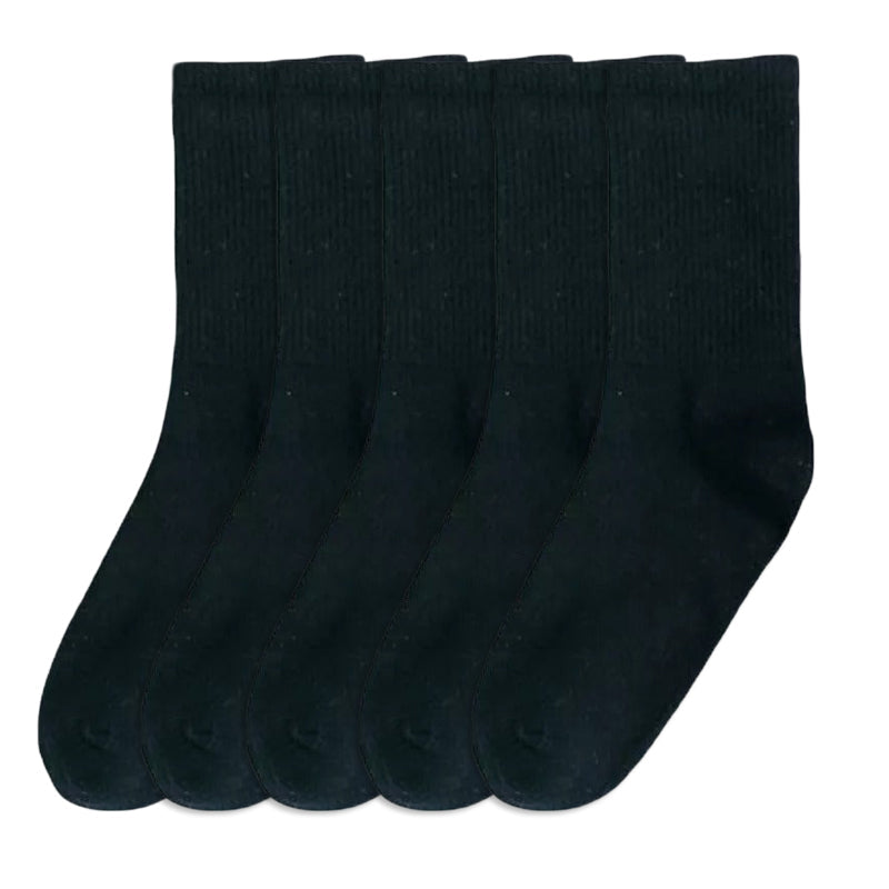 Anysox 5 Pairs Black Size 4-5 Sports Socks Solid Colors Cotton Skateboard Knitted Casual Unisex-Socks-PEROZ Accessories