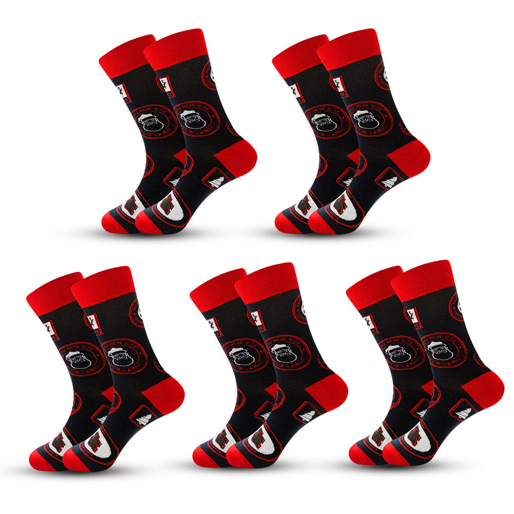 Anysox 5 Pairs Black Red Size 5-13 Socks Crystal Silk Tide Santa Tag Winter Holiday Design Snowflake Stocking Comfortable To Wear-Socks-PEROZ Accessories