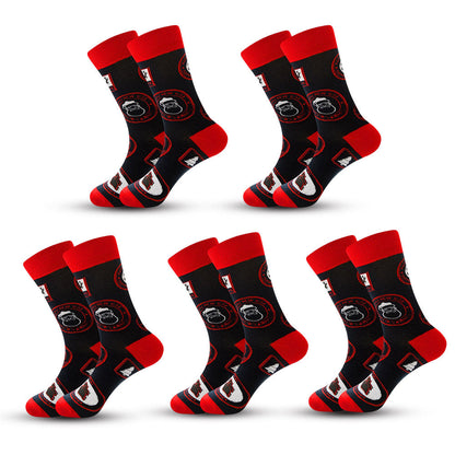 Anysox 5 Pairs Black Red Size 5-13 Socks Crystal Silk Tide Santa Tag Winter Holiday Design Snowflake Stocking Comfortable To Wear-Socks-PEROZ Accessories