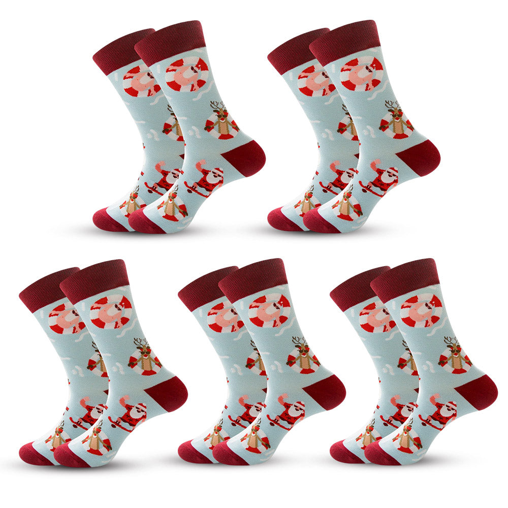 Anysox 5 Pairs Red and Light Blue Size 5-13 Socks Crystal Silk Tide Winter Holiday Plus Snowflake Stocking Comfortable To Wear-Socks-PEROZ Accessories