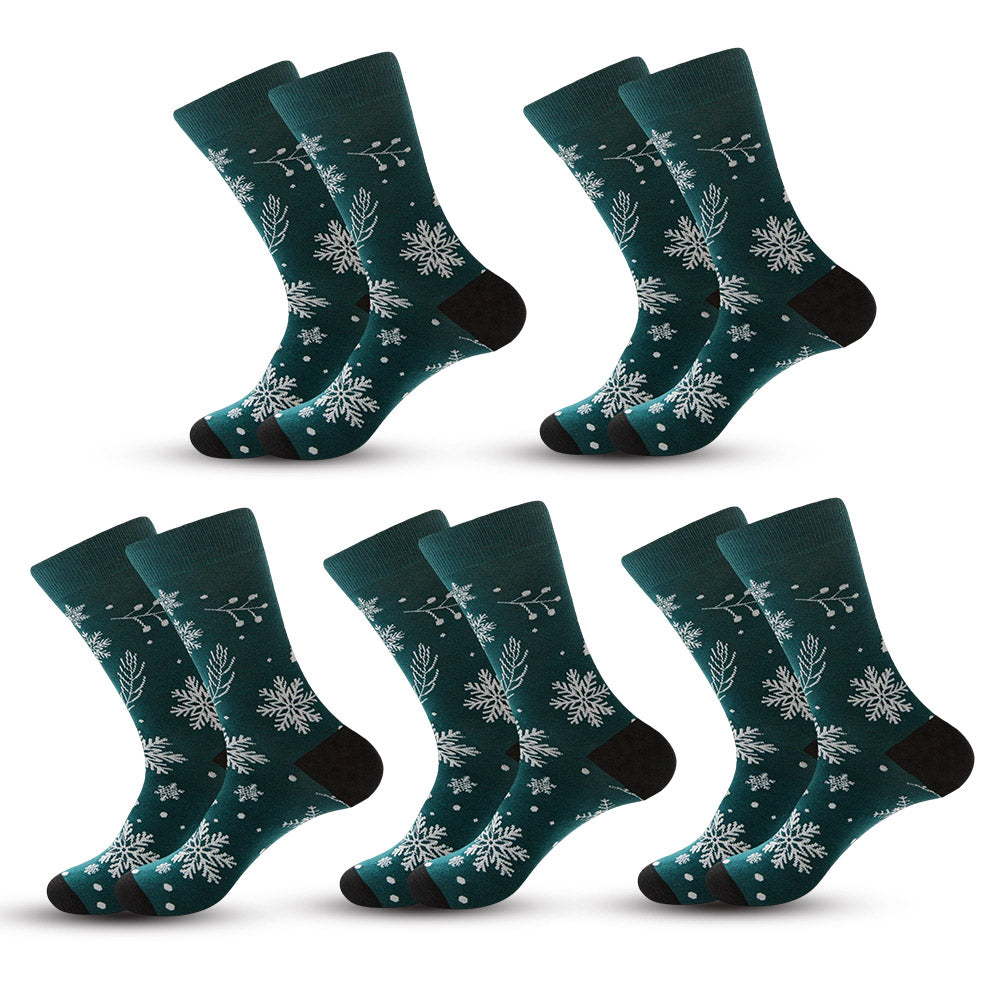 Anysox 5 Pairs Dark Green Size 5-13 Socks Crystal Silk Tide Winter Holiday Design Plus Snowflake Stocking Comfortable To Wear-Socks-PEROZ Accessories