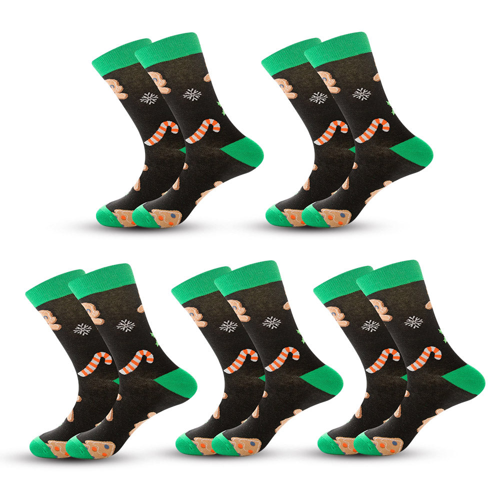 Anysox 5 Pairs Black Green Size 5-13 Socks Crystal Silk Tide Cookies and Cane Winter Holiday Snowflake Stocking Comfortable To Wear-Socks-PEROZ Accessories