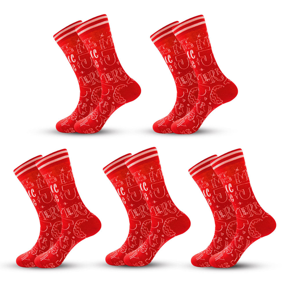 Anysox 5 Pairs Red Size 5-13 Cute Socks Crystal Silk Tide Winter Holiday Design Plus Snowflake Stocking Comfortable To Wear-Socks-PEROZ Accessories