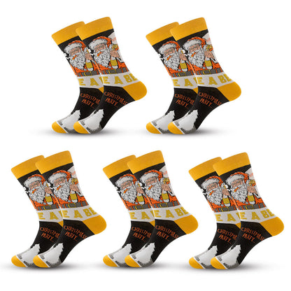 Anysox 5 Pairs Yellow Black Size 5-13 Socks Crystal Silk Tide Winter Holiday Design Plus Snowflake Stocking Comfortable To Wear-Socks-PEROZ Accessories
