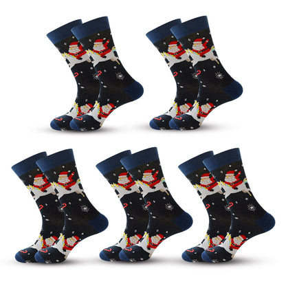 Anysox 5 Pairs Black Size 5-13 Socks Crystal Silk Tide Winter Holiday Design Plus Snowflake Stocking Comfortable To Wear-Socks-PEROZ Accessories