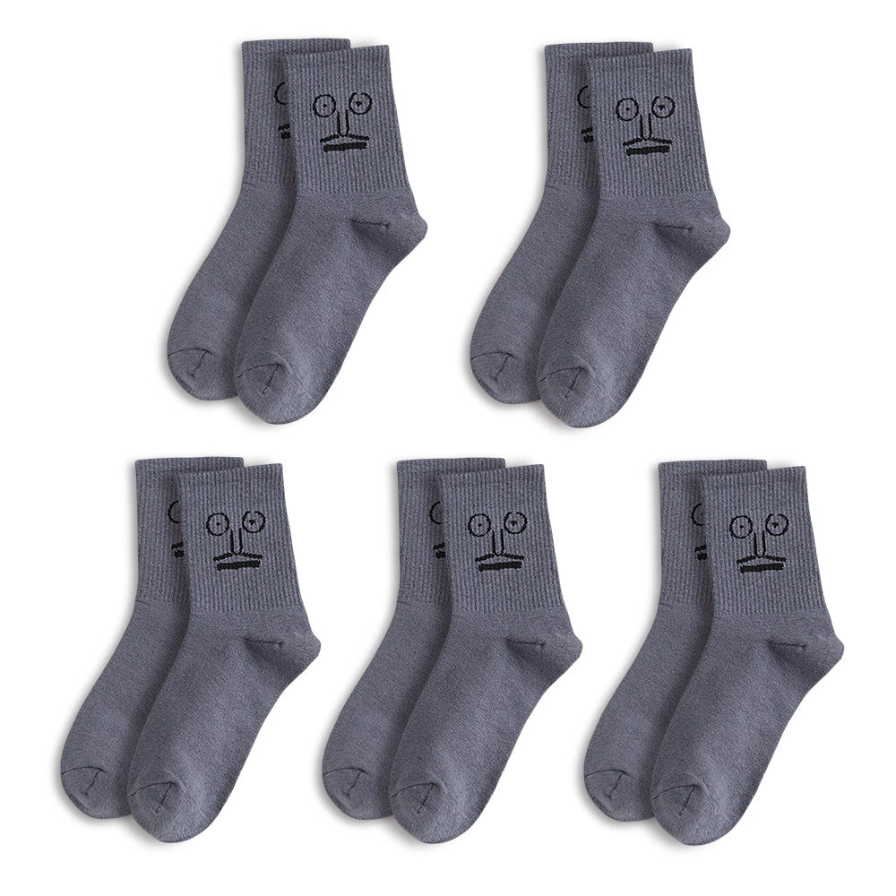 Anysox 5 Pairs One Size 5-9 Grey Unisex Wacky Expressions Style Trend Surprise Socks With Candy Colors Funny, Kawaii, Happy Girls Socks For Women-Socks-PEROZ Accessories