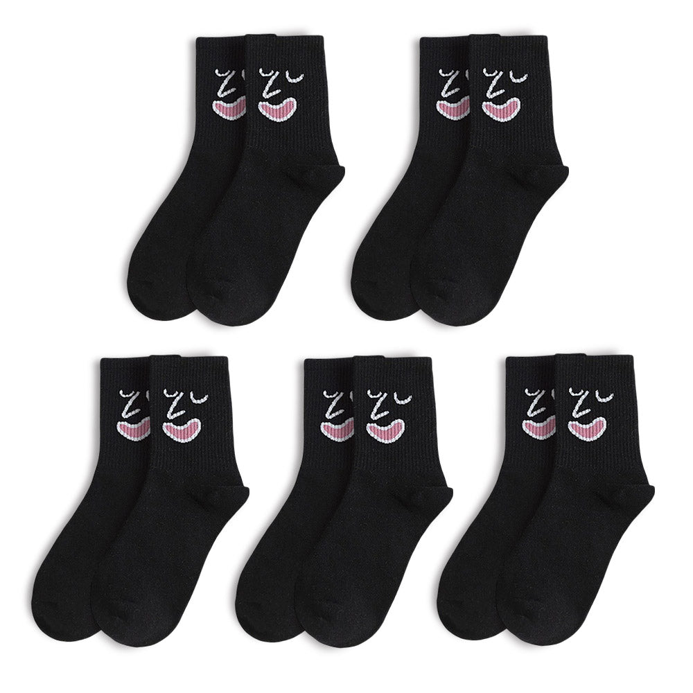 Anysox 5 Pairs One Size 5-9 Black Unisex Wacky Expressions Style Trend Surprise Socks With Candy Colors Funny, Kawaii, Happy Girls Socks For Women-Socks-PEROZ Accessories