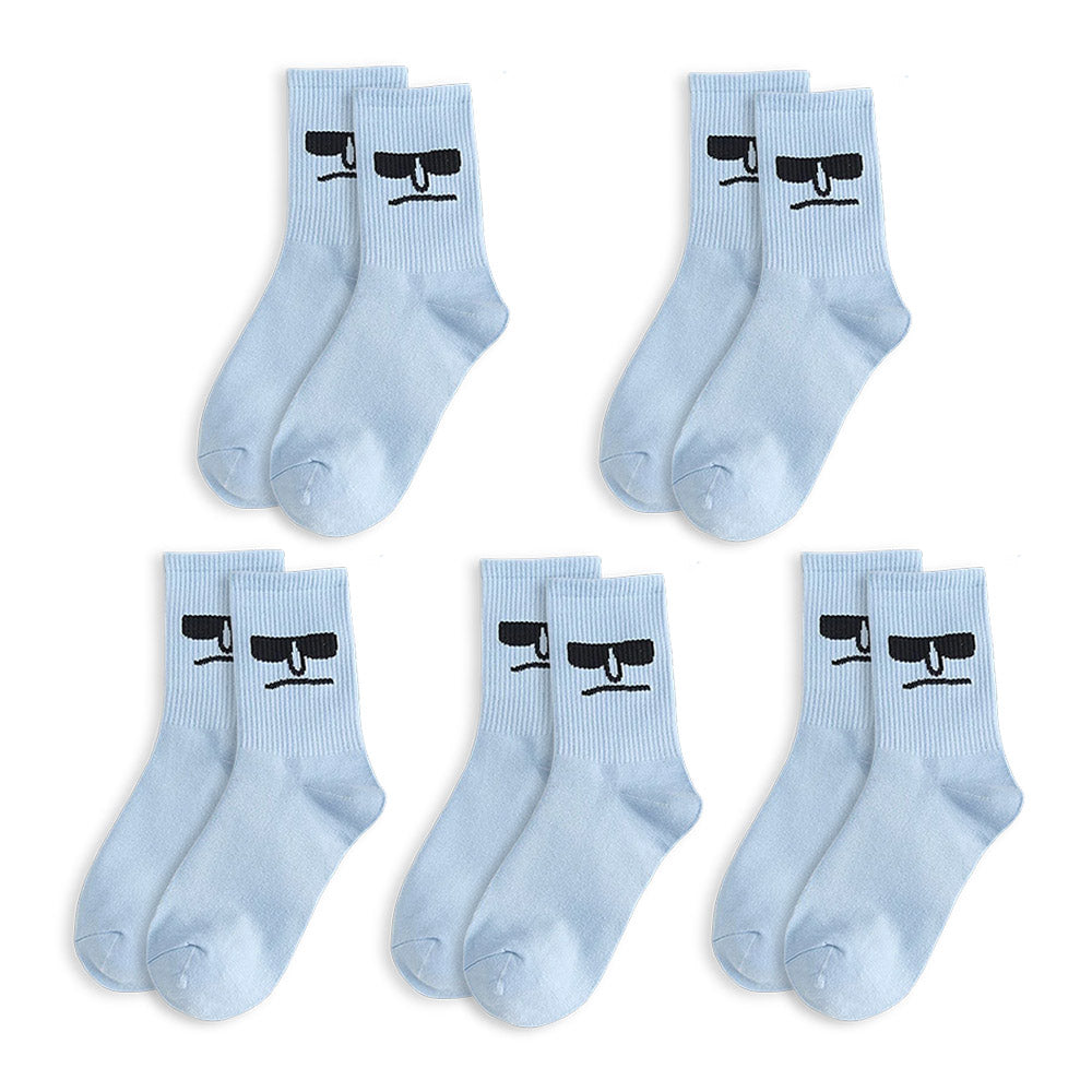 Anysox 5 Pairs One Size 5-9 Blue Unisex Wacky Expressions Style Trend Surprise Socks With Candy Colors Funny, Kawaii, Happy Girls Socks For Women-Socks-PEROZ Accessories