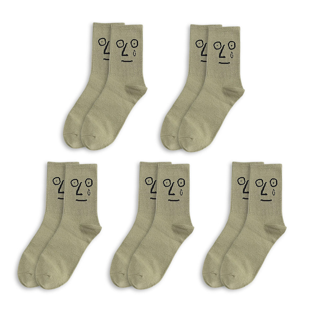 Anysox 5 Pairs One Size 5-9 Green Unisex Wacky Expressions Style Trend Surprise Socks With Candy Colors Funny, Kawaii, Happy Girls Socks For Women-Socks-PEROZ Accessories