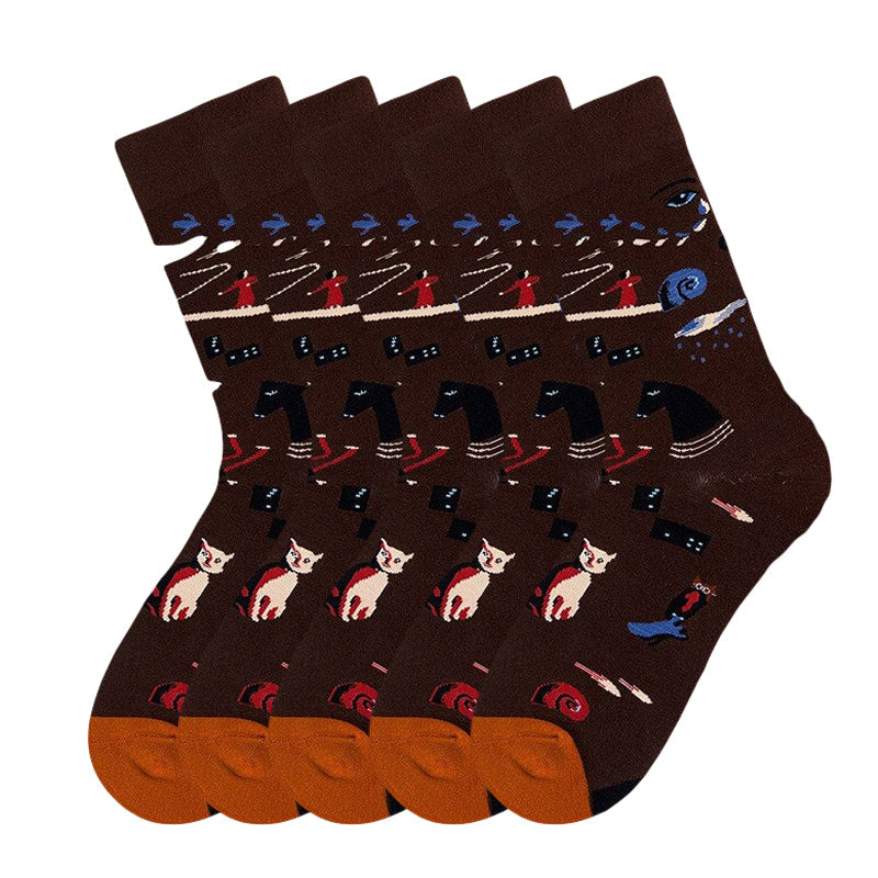 Anysox 5 Pairs Size 5-9 Fashion Socks Combed Cotton Art Abstract Oil Painting Novelty Happy Funny Christmas Gift for Women-Socks-PEROZ Accessories