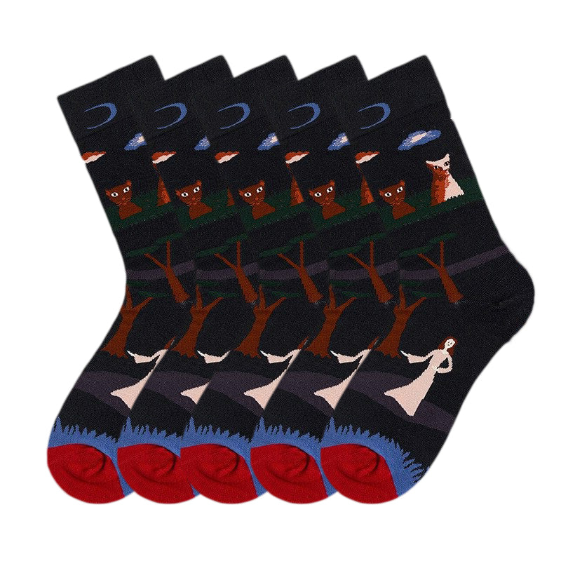 Anysox 5 Pairs Size 5-9 Fashion Socks Combed Cotton Art Abstract Forest Oil Painting Novelty Happy Funny Christmas Gift for Women-Socks-PEROZ Accessories