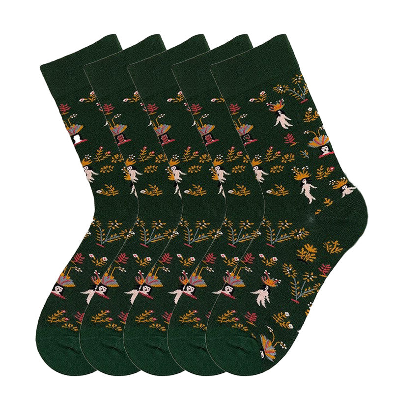 Anysox 5 Pairs Size 5-9 Fashion Socks Combed Cotton Art Abstract Crowned Lady Oil Painting Novelty Happy Funny Christmas Gift for Women-Socks-PEROZ Accessories