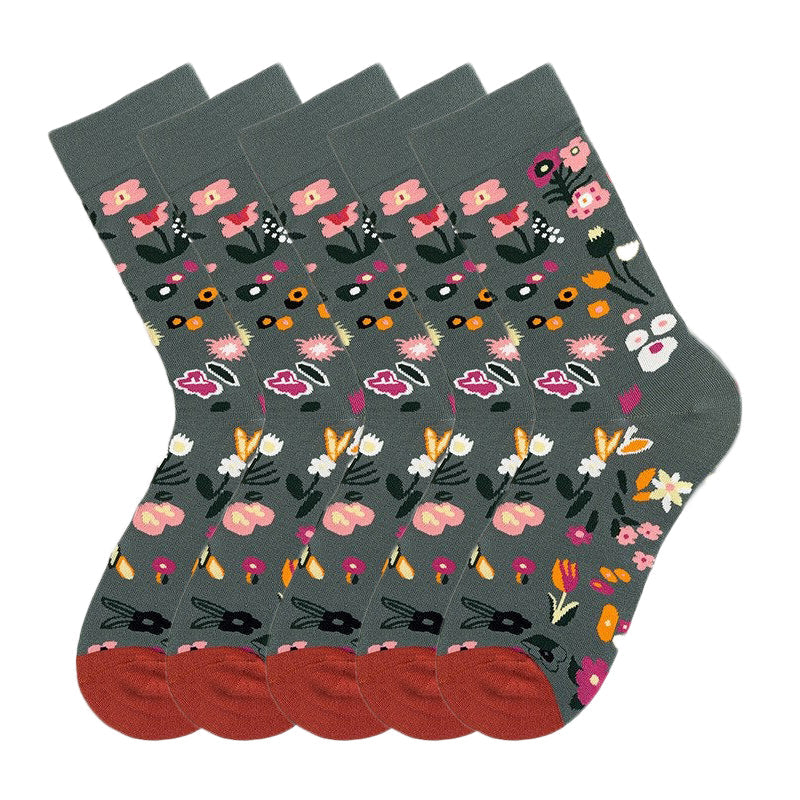 Anysox 5 Pairs Size 5-9 Fashion Socks Combed Cotton Art Abstract Garden Oil Painting Novelty Happy Funny Christmas Gift for Women-Socks-PEROZ Accessories