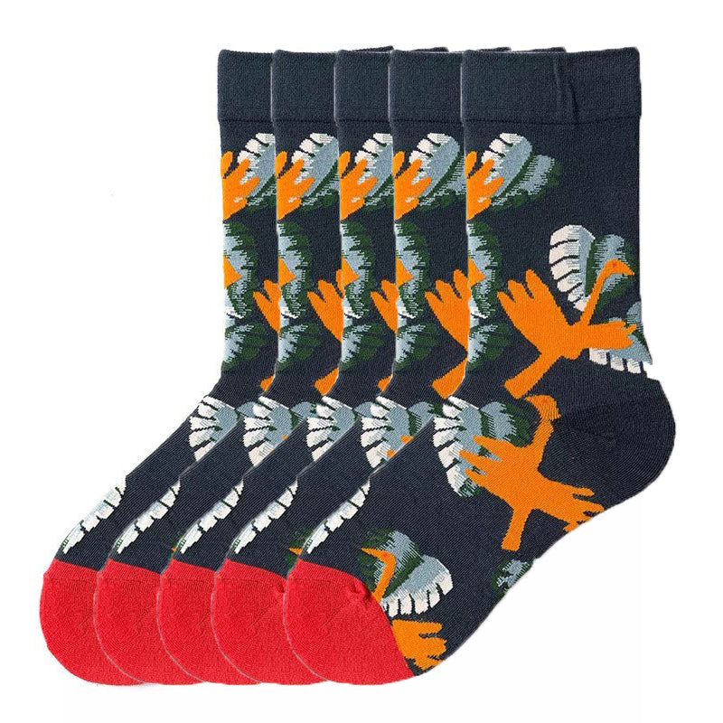 Anysox 5 Pairs Size 5-9 of Fashion Long Sock Cartoon Personalized Creative Yellow Bird For Men Woman Foot Cold Winter Warm Comfortable Accessories-Socks-PEROZ Accessories