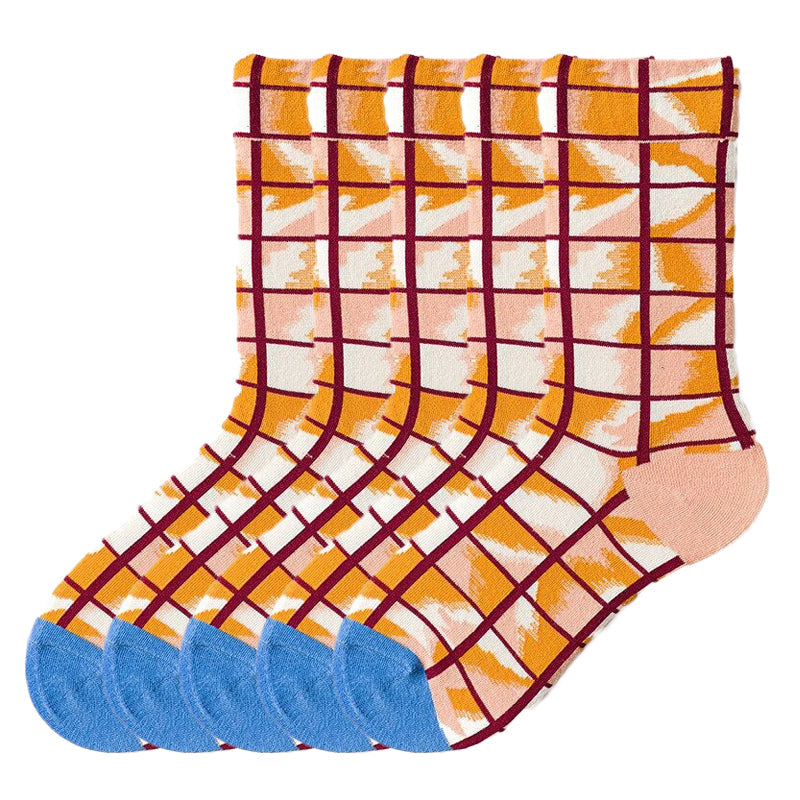 Anysox 5 Pairs Size 5-9 Fashion Socks Combed Cotton Art Abstract Stripe Oil Painting Novelty Happy Funny Christmas Gift for Women-Socks-PEROZ Accessories