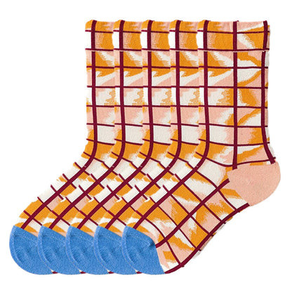 Anysox 5 Pairs Size 5-9 Fashion Socks Combed Cotton Art Abstract Stripe Oil Painting Novelty Happy Funny Christmas Gift for Women-Socks-PEROZ Accessories
