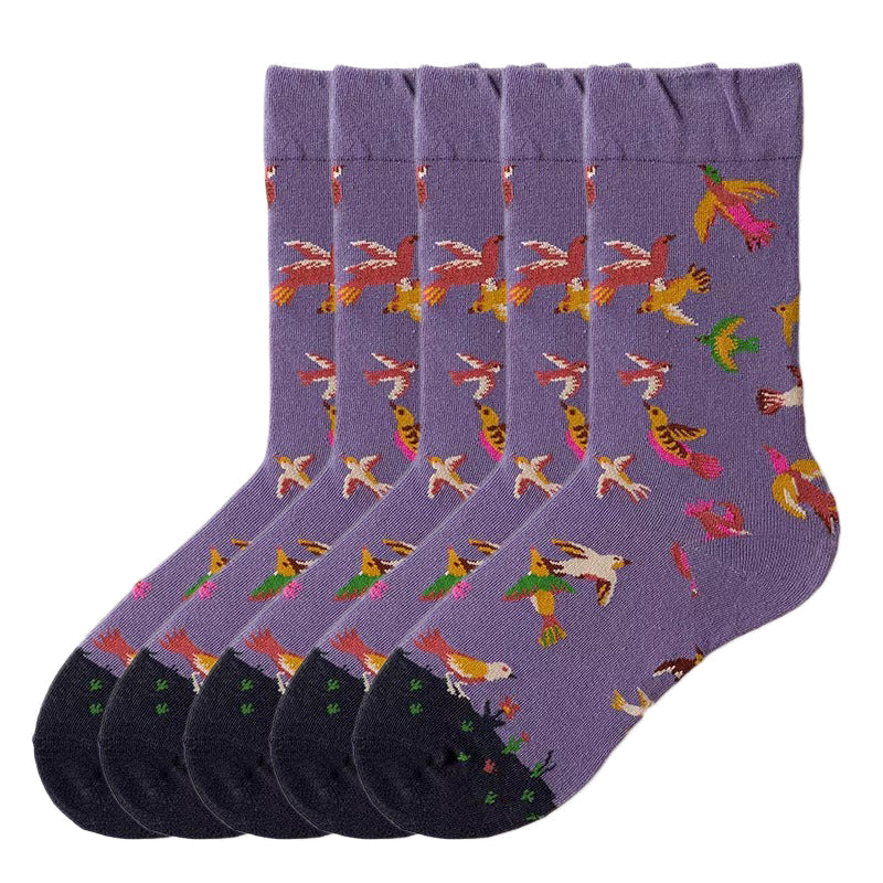Anysox 5 Pairs Size 5-9 of Fashion Long Sock Cartoon Personalized Creative Birds Painting For Men Woman Foot Cold Winter Warm Comfortable Accessories-Socks-PEROZ Accessories