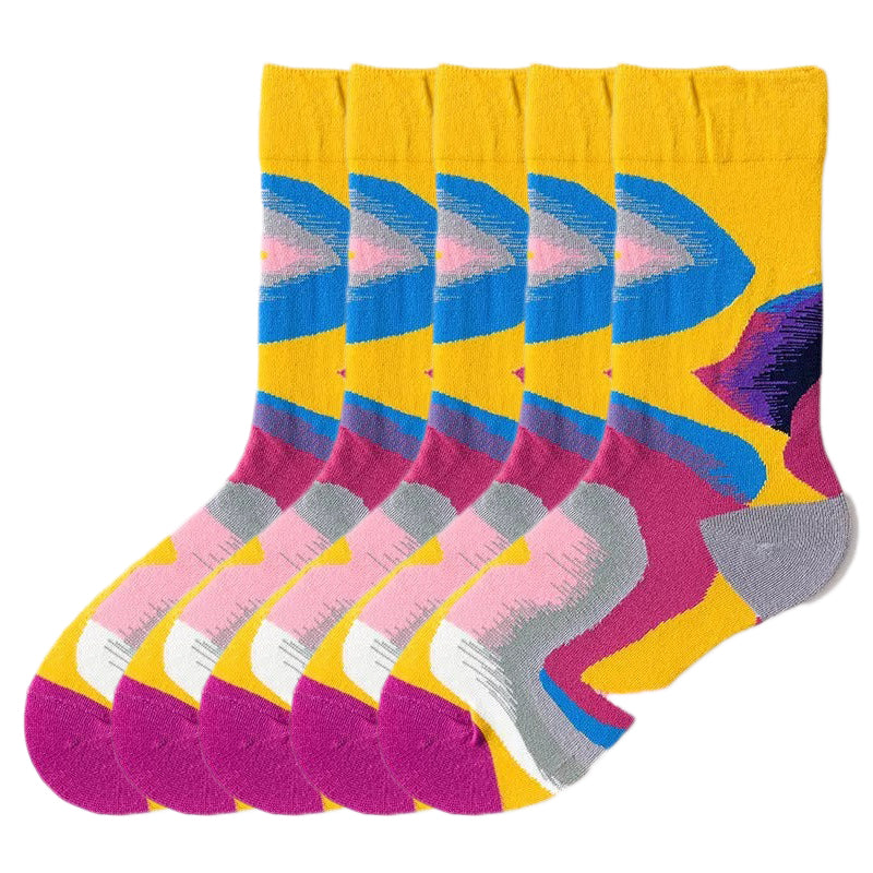 Anysox 5 Pairs Size 5-9 of Fashion Long Sock Cartoon Personalized Creative Bright Color Abstract For Men Woman Foot Cold Winter Warm Comfortable Accessories-Socks-PEROZ Accessories