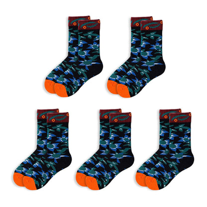 Anysox 5 Pairs Black Size 5-9 Fashion Sock High-Quality Office Sports Business Long Socks Cotton Solid Colors Skateboard Knitted Casual-Socks-PEROZ Accessories