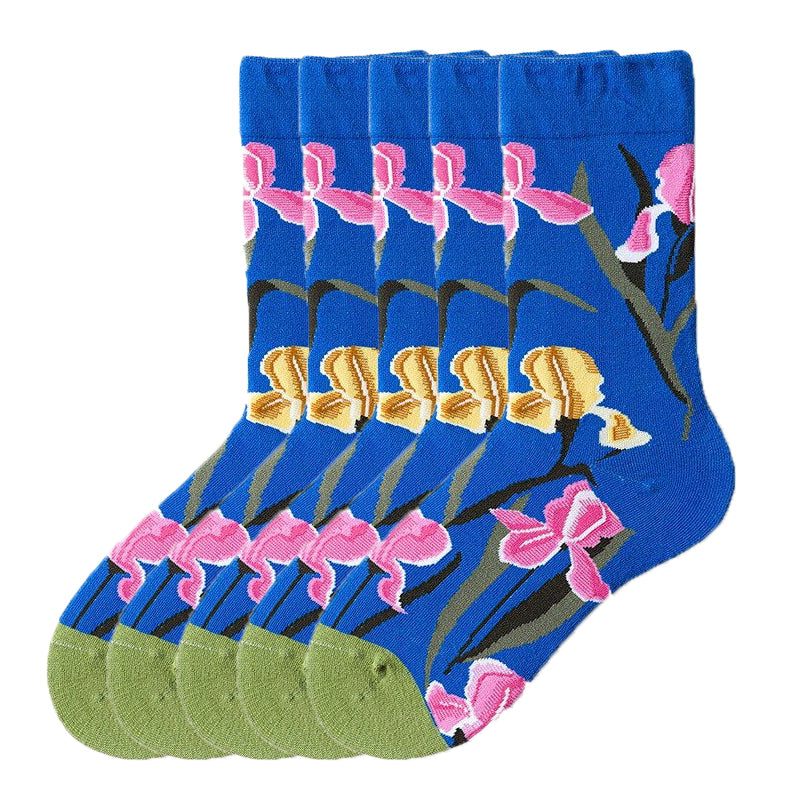 Anysox 5 Pairs Size 5-9 Fashion Socks Combed Cotton Art Abstract Pink Flower Oil Painting Novelty Happy Funny Christmas Gift for Women-Socks-PEROZ Accessories