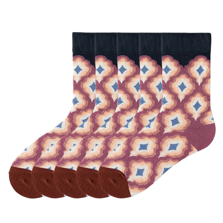 Anysox 5 Pairs Rosewood Size 5-9 Fashion Socks High-Quality Office Sports Business Long Socks Cotton Solid Colors Skateboard Knitted Casual-Socks-PEROZ Accessories