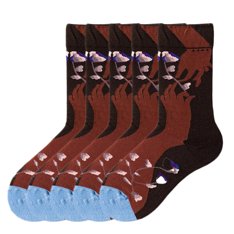 Anysox 5 Pairs Size 5-9 Fashion Socks Combed Cotton Art Abstract Hands Oil Painting Novelty Happy Funny Christmas Gift for Women-Socks-PEROZ Accessories