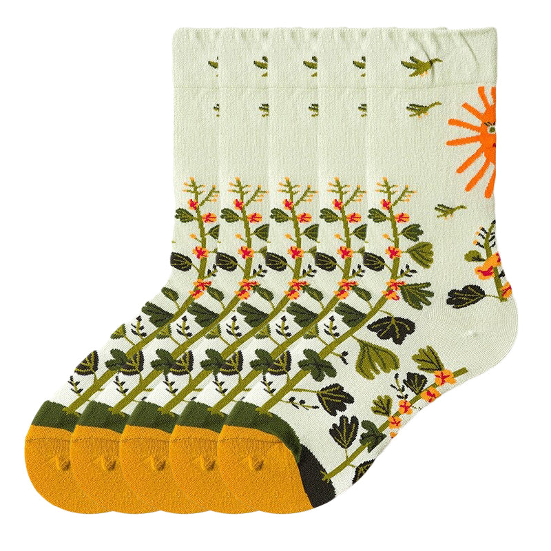 Anysox 5 Pairs Size 5-9 Fashion Socks Combed Cotton Art Abstract Plant Oil Painting Novelty Happy Funny Christmas Gift for Women-Socks-PEROZ Accessories