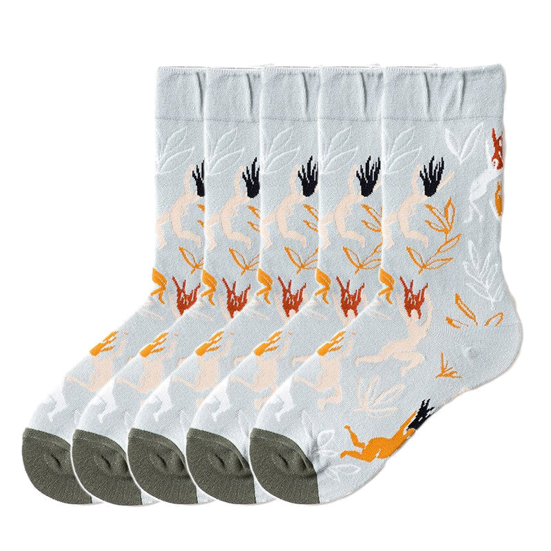 Anysox 5 Pairs Size 5-9 Fashion Socks Combed Cotton Art Abstract Human Oil Painting Novelty Happy Funny Christmas Gift for Women-Socks-PEROZ Accessories