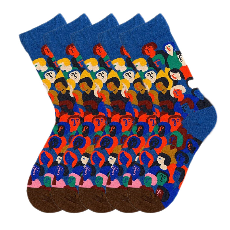 Anysox 5 Pairs Size 5-9 Fashion Socks Combed Cotton Art Abstract People Oil Painting Novelty Happy Funny Christmas Gift for Women-Socks-PEROZ Accessories