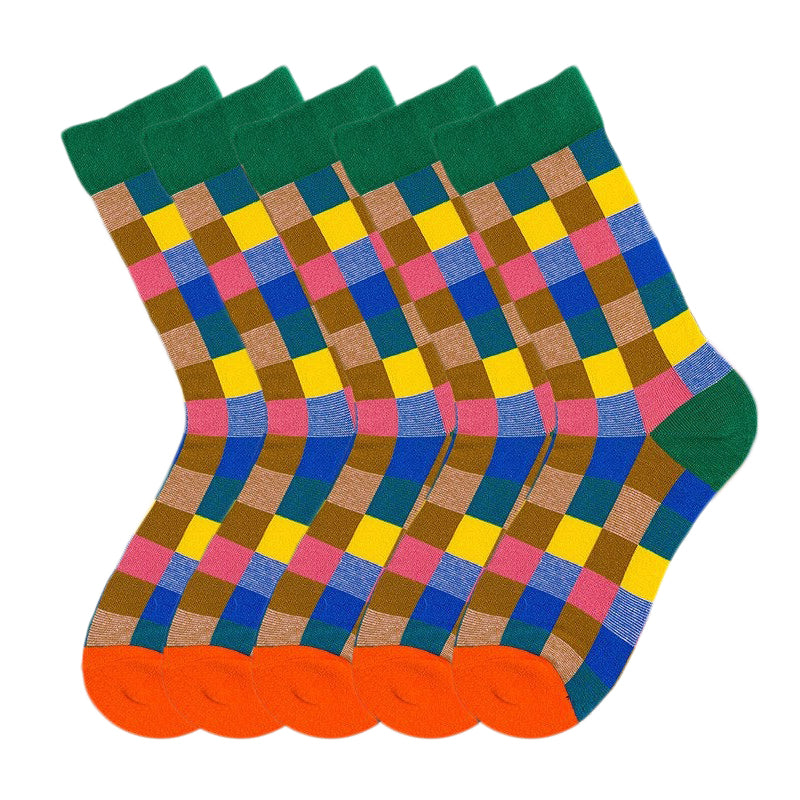 Anysox 5 Pairs Size 5-9 Fashion Socks Combed Cotton Art Multi Color Checkered Abstract Oil Painting Novelty Happy Funny Christmas Gift for Women-Socks-PEROZ Accessories