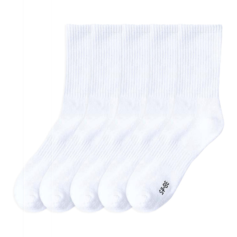Anysox 5 Pairs Size 6-9 Fashion Socks High Quality Office Sports Business Long Socks Cotton Solid Colors Skateboard Knitted Casual White-Socks-PEROZ Accessories