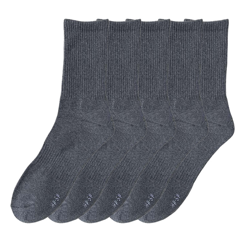 Anysox 5 Pairs Size 6-9 Fashion Socks High Quality Office Sports Business Long Socks Cotton Solid Colors Skateboard Knitted Casual Dark Grey-Socks-PEROZ Accessories