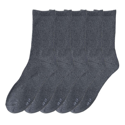 Anysox 5 Pairs Size 10-14 Fashion Socks High Quality Office Sports Business Long Socks Cotton Solid Colors Skateboard Knitted Casual Dark Grey-Socks-PEROZ Accessories