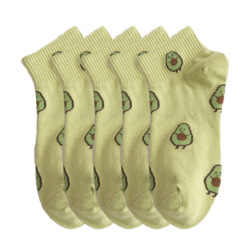 Anysox 5 Pairs One Size 5-9 Yellow Spring Summer Cotton Avocado Breathable School Girl For Female Ankle Socks-Socks-PEROZ Accessories