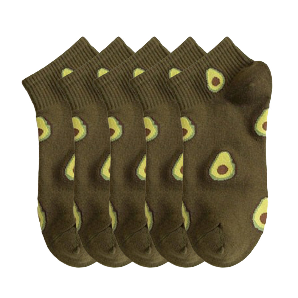 Anysox 5 Pairs One Size 5-9 Brwon Spring Summer Cotton Avocado Breathable School Girl For Female Ankle Socks-Socks-PEROZ Accessories
