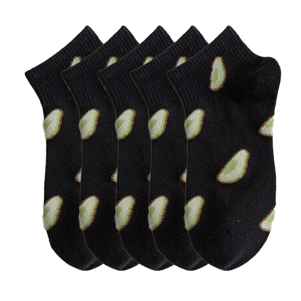 Anysox 5 Pairs One Size 5-9 Black Spring Summer Cotton Avocado Breathable School Girl For Female Ankle Socks-Socks-PEROZ Accessories
