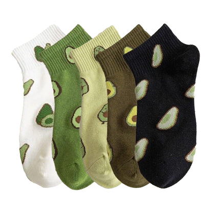 Anysox 5 Pairs One Size 5-9 Random Spring Summer Cotton Avocado Breathable School Girl For Female Ankle Socks-Socks-PEROZ Accessories