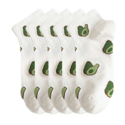 Anysox 5 Pairs One Size 5-9 Random Spring Summer Cotton Avocado Breathable School Girl For Female Ankle Socks-Socks-PEROZ Accessories