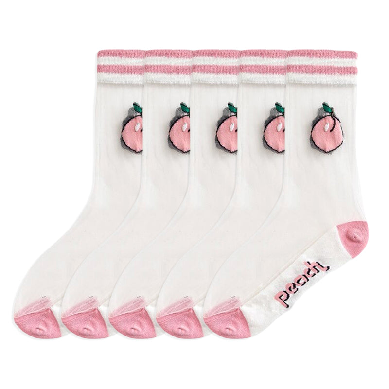 Anysox 5 Pairs Peach Size 5-9 Sock Harajuku Crystal Silk Tide Socks With Flower Vines Comfortable To Wear Prefect For Women-Socks-PEROZ Accessories