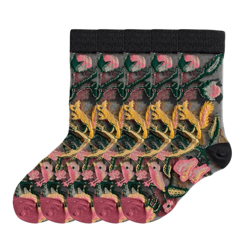 Anysox 5 Pairs Black Size 5-9 Sock Harajuku Crystal Silk Tide Socks With Flower Vines Comfortable To Wear Prefect For Women-Socks-PEROZ Accessories