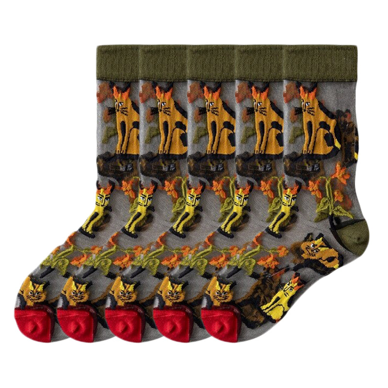 Anysox 5 Pairs Army Green Size 5-9 Sock Harajuku Crystal Silk Tide Socks With Flower Vines Comfortable To Wear Prefect For Women-Socks-PEROZ Accessories