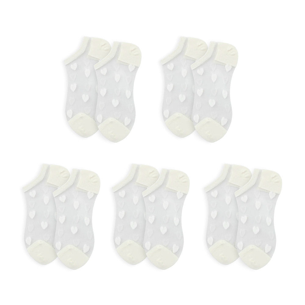 Anysox 5 Pairs White Size 5-9 Heart Tull Glass Silk With Transparent Thin Mesh Color Full Nylon Knee Sock ComFortable To Wear For Ladies-Socks-PEROZ Accessories