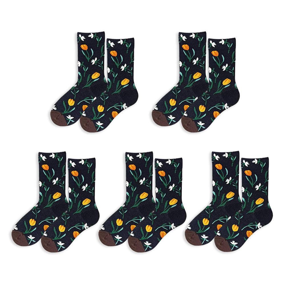 Anysox 5 Pairs Size 5-9 Fashion Long Sock Cartoon Personalized Creative Nature Water Print For Men Woman Foot Cold Winter Warm Comfortable Accessories-Socks-PEROZ Accessories