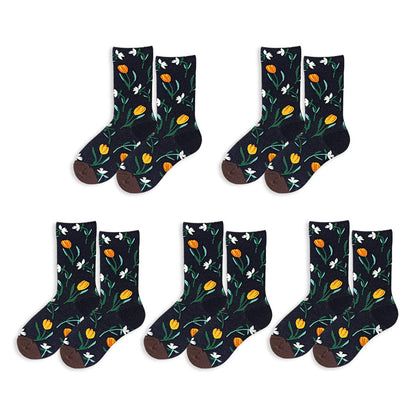 Anysox 5 Pairs Size 5-9 Fashion Long Sock Cartoon Personalized Creative Nature Water Print For Men Woman Foot Cold Winter Warm Comfortable Accessories-Socks-PEROZ Accessories