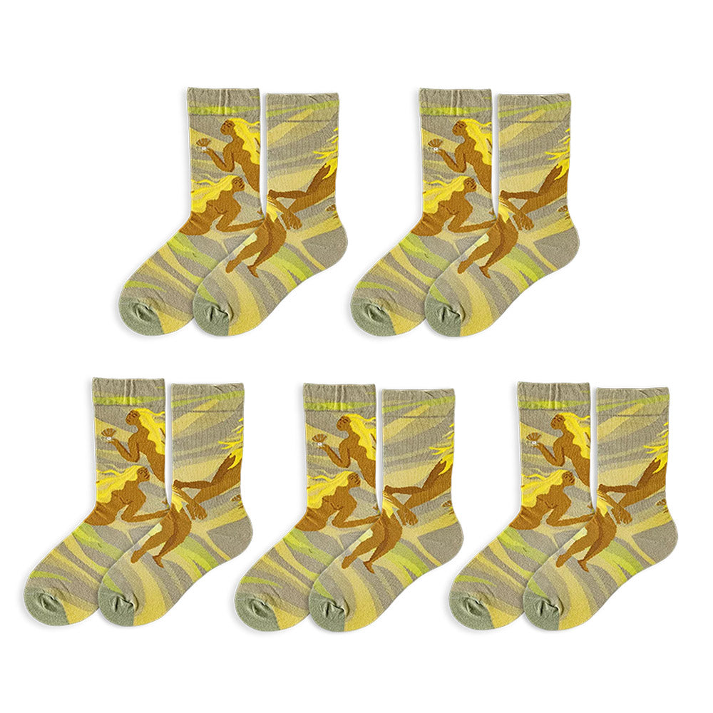 Anysox 5 Pairs Size 5-9 Fashion Long Sock Cartoon Personalized Creative Women Print For Men Woman Foot Cold Winter Warm Comfortable Accessories-Socks-PEROZ Accessories