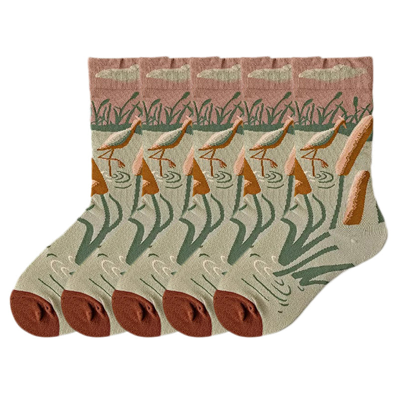 Anysox 5 Pairs Size 5-9 Fashion Long Sock Cartoon Personalized Creative Nature Flamingo Print For Men Woman Foot Cold Winter Warm Comfortable Accessories-Socks-PEROZ Accessories