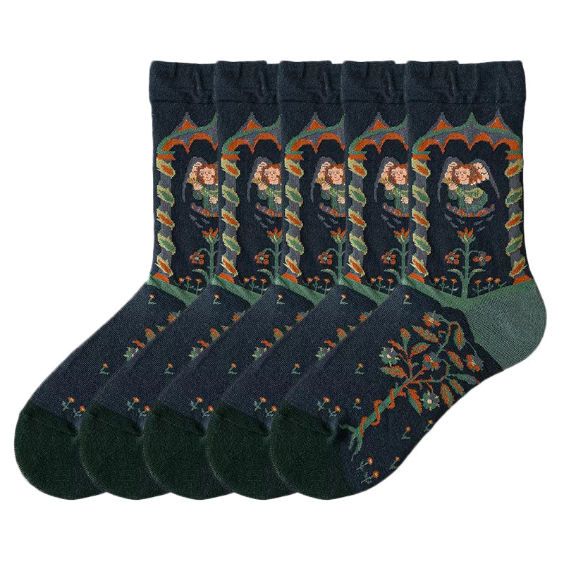 Anysox 5 Pairs Size 5-9 Fashion Long Sock Cartoon Personalized Creative Lion and Woman Print For Men Woman Foot Cold Winter Warm Comfortable Accessories-Socks-PEROZ Accessories